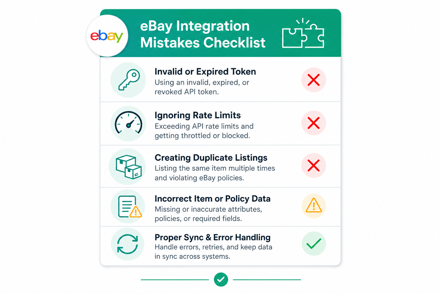 Checklist of common eBay integration mistakes and their fixes