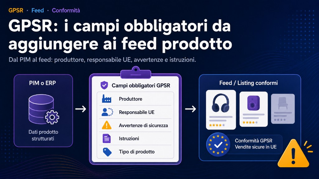 Mandatory GPSR fields injected from the PIM into the product feed and listings